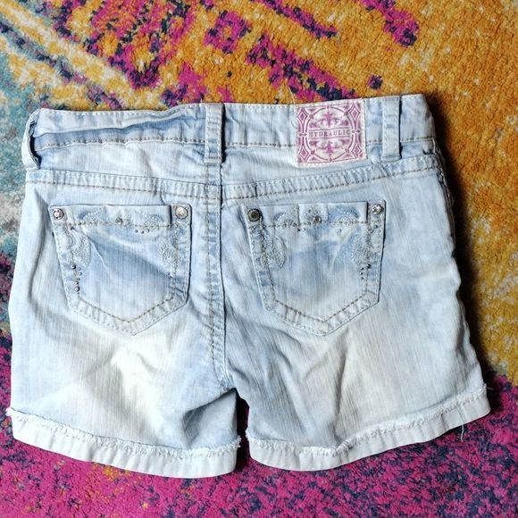 Hydraulic Light Washed Distressed Cuffed Bottom Shorts - Picture 2 of 16